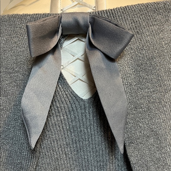 Gray glitter Off-Shoulder Women's Sweater dress with back bow detail - Picture 7 of 13